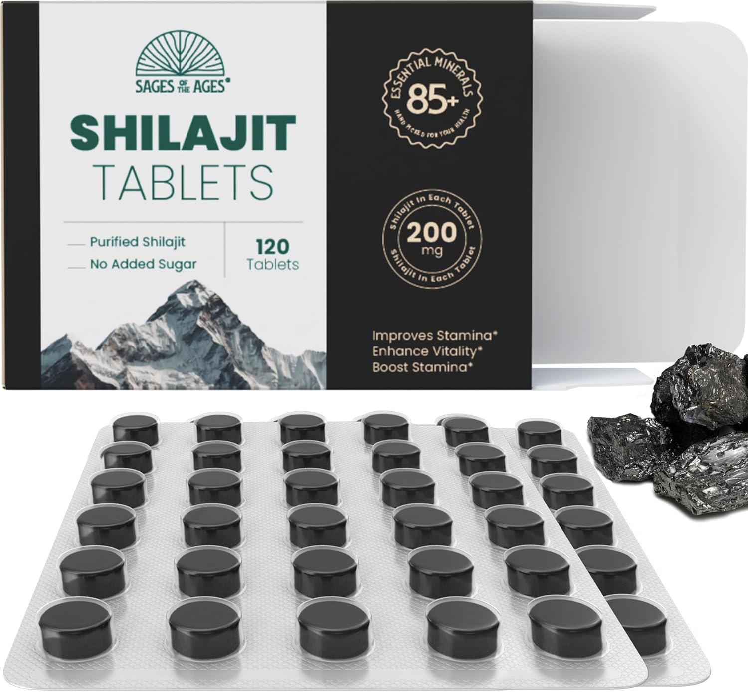 Premium Shilajit Tablets – 100% Pure Himalayan Organic Shilajit for Men & Women – Naturally Rich in Fulvic Acid & 85+ Trace Minerals – 120 Count Visit the Sages Of The Ages Store