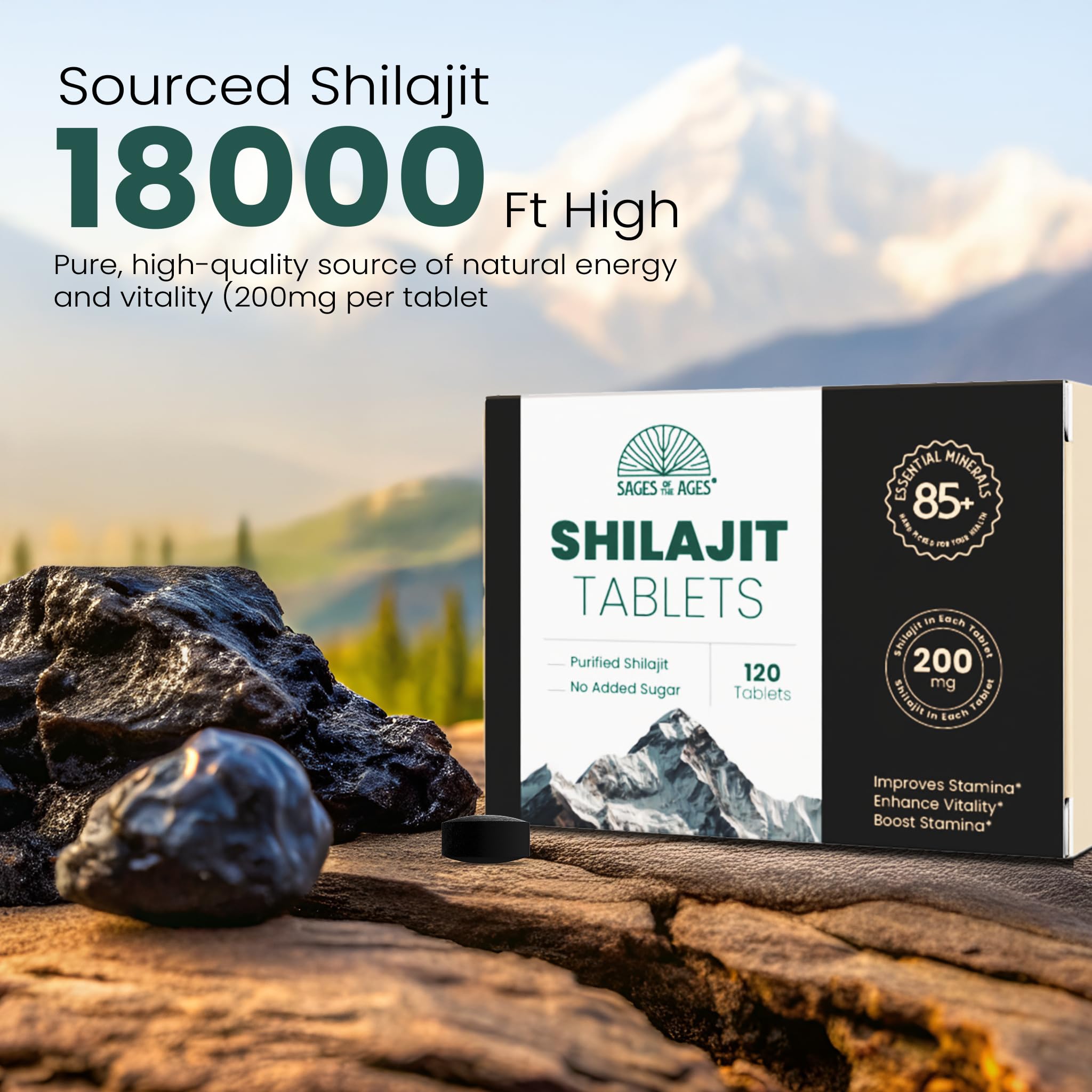 Premium Shilajit Tablets – 100% Pure Himalayan Organic Shilajit for Men & Women – Naturally Rich in Fulvic Acid & 85+ Trace Minerals – 120 Count Visit the Sages Of The Ages Store