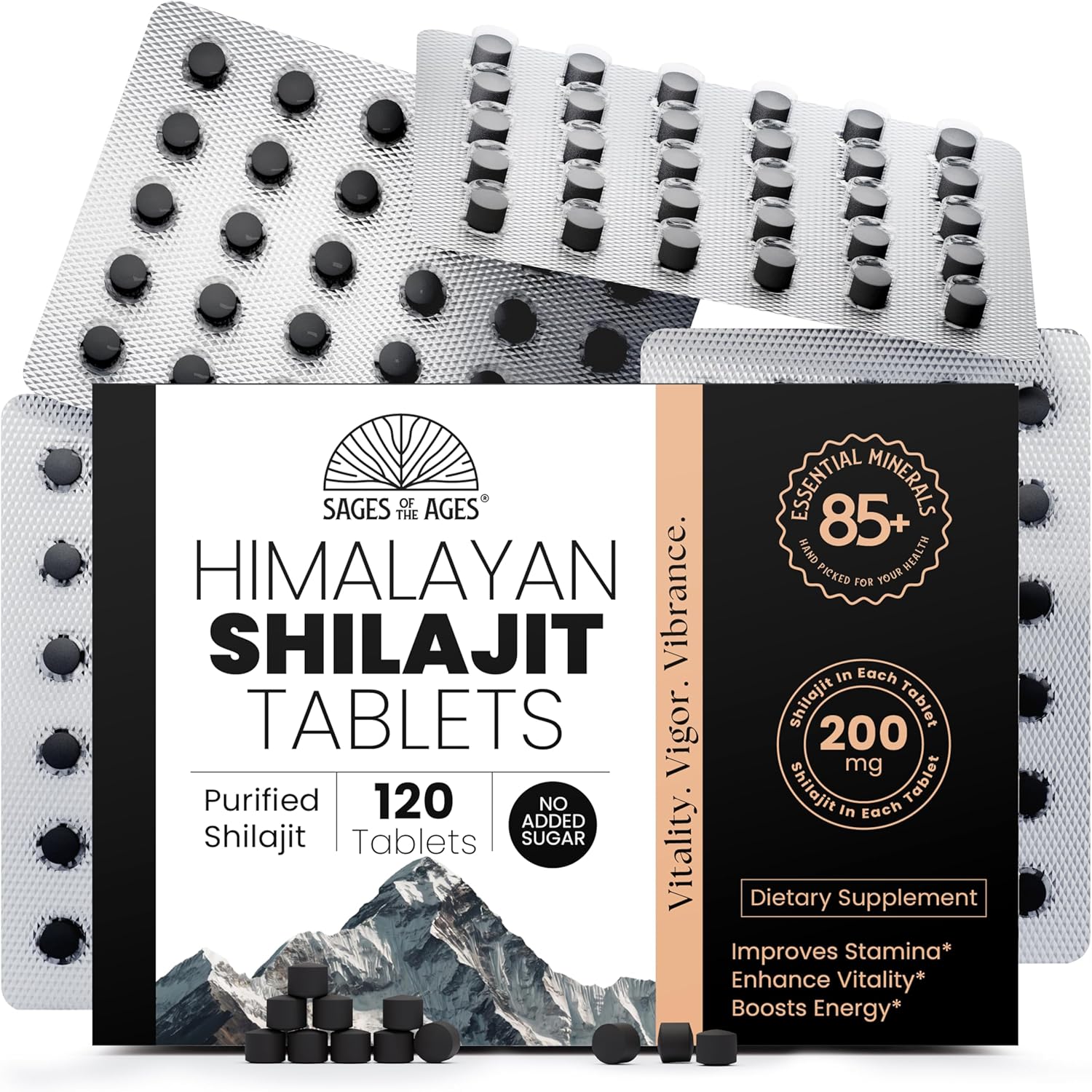 Himalayan Shilajit Tablets – Gold-Grade, Organic & Lab-Tested – 120 Tablets (200 mg Each) – Fulvic Acid Supplement for Energy, Stamina & Vitality