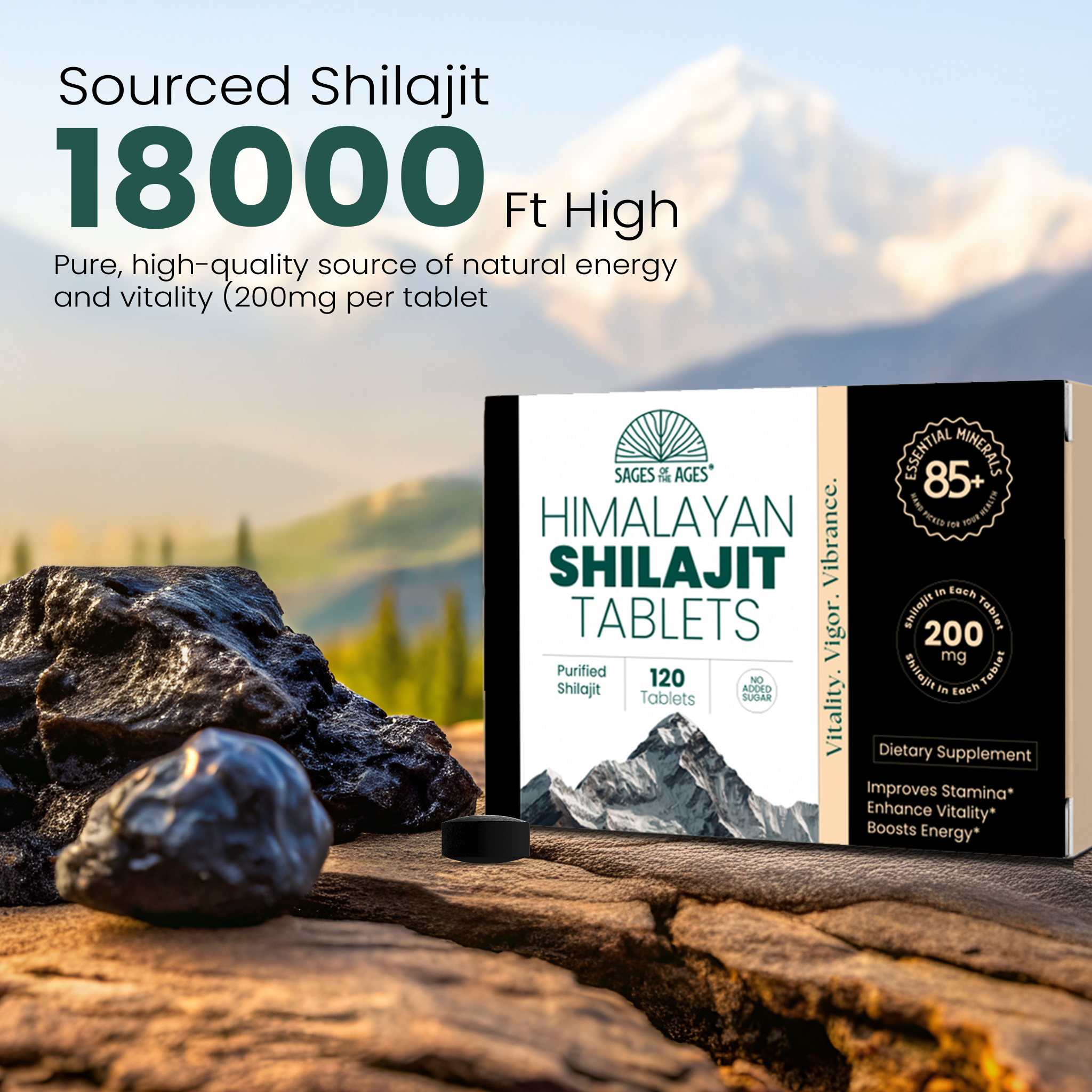 Premium Shilajit Tablets – 100% Pure Himalayan Organic Shilajit for Men & Women – Naturally Rich in Fulvic Acid & 85+ Trace Minerals – 120 Count Visit the Sages Of The Ages Store