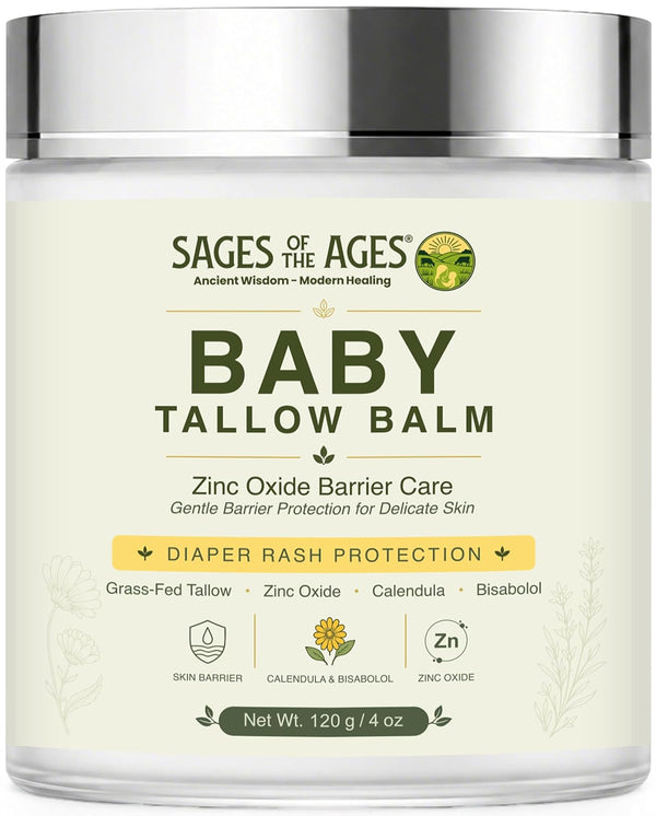 Baby Diaper Balm for Rash Protection with Grass-Fed Tallow & Zinc Oxide