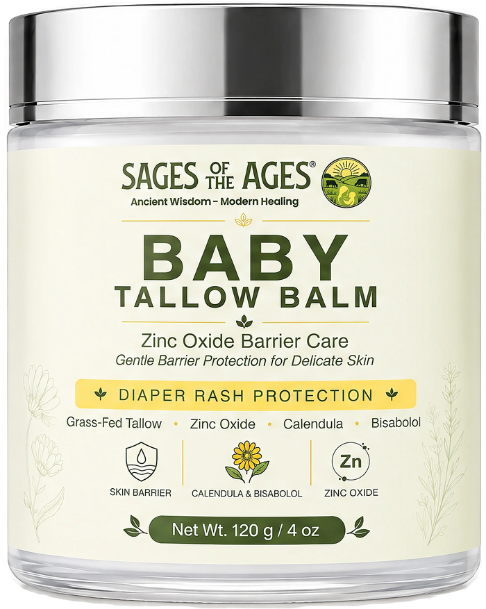 Baby Diaper Balm for Rash Protection with Grass-Fed Tallow & Zinc Oxide