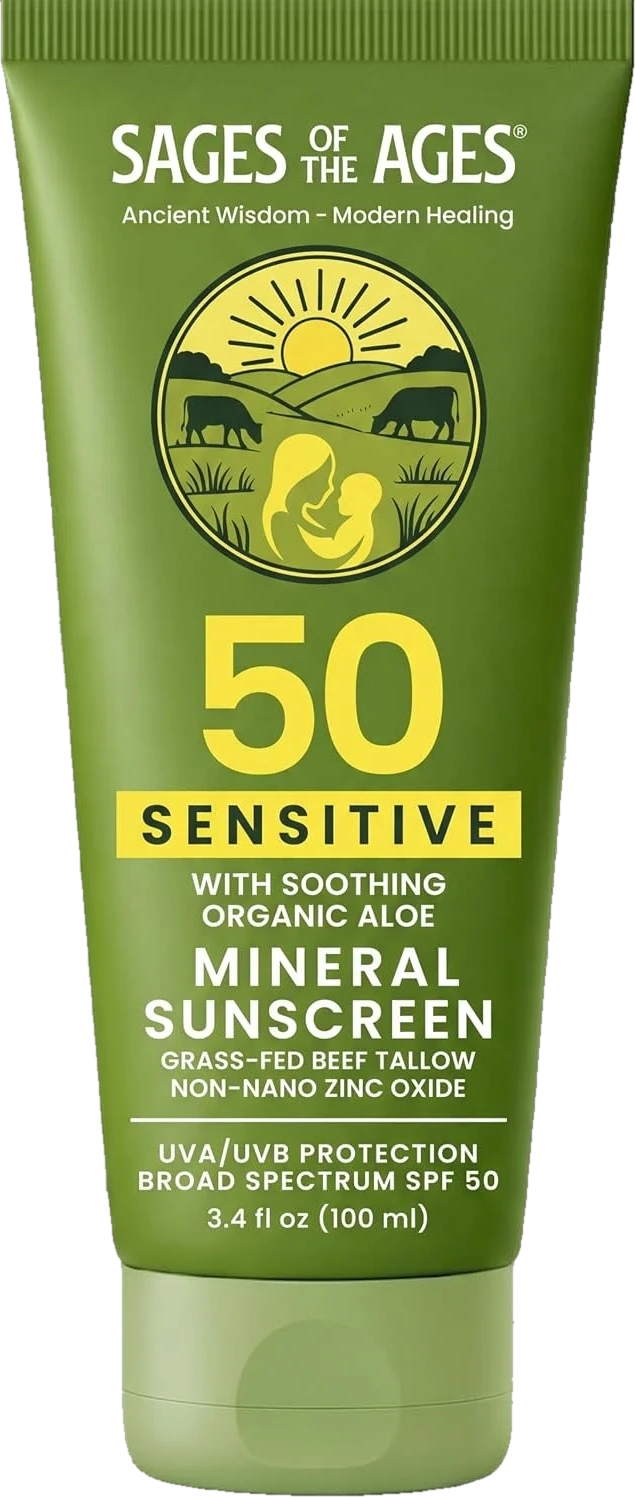 Tallow Mineral Sunscreen SPF 50 – Non-Nano Zinc Oxide, Water Resistant, 3.4 fl oz