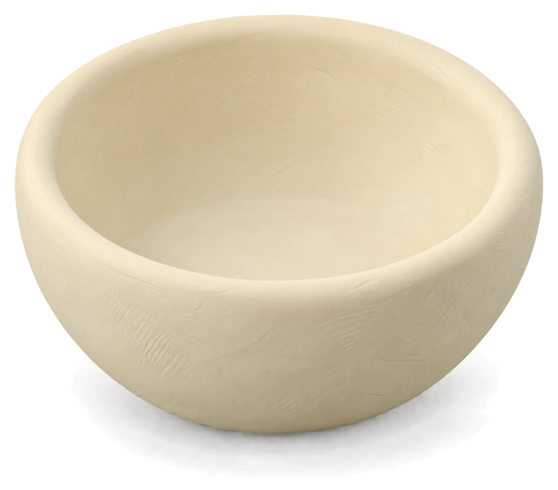 An empty cream clay bowl